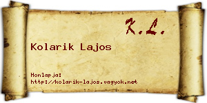 Kolarik Lajos névjegykártya
